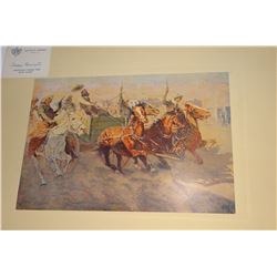 Remington, Frederic, 4 colored lithos/aged folio, Artist's Proof, all 12.5" x 8.5", Bringing Home th