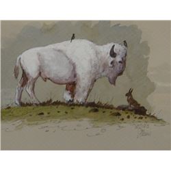 Zivic, William, White Buffalo, watercolor, 9 x 6