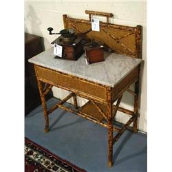 VICTORIAN BAMBOO WASH STAND with marble top, flak
