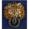 14K GOLD LION MASK PIN with diamonds and emeralds
