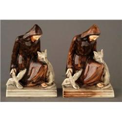 ROOKWOOD MONK BOOKENDS dated 1945 and marked 688