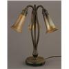 TIFFANY STUDIOS 3 LIGHT LILY LAMP, 2 shades damag