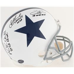 Michael Irvin, Emmitt Smith  Troy Aikman Signed Cowboys Full-Size Helmet with (5) Career Stat Inscri