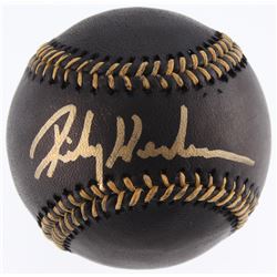 Rickey Henderson Signed OML Black Leather Baseball (JSA COA)