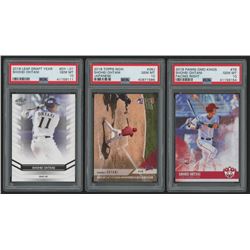 Lot of (3) PSA Graded 10 Shohei Ohtani Baseball Cards with 2018 Leaf Ohtani Draft Year #DY01, 2018 T