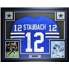 Image 1 : Roger Staubach Signed 35x43 Custom Framed Jersey (JSA COA)