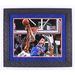 Kristaps Porzingis Signed New York Knicks 24.5x28 Custom Framed Photo Display (Steiner COA)