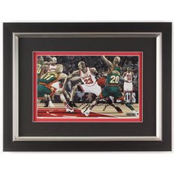 Michael Jordan Signed Chicago Bulls 13.5x17.5 Custom Framed Print Display (UDA COA)