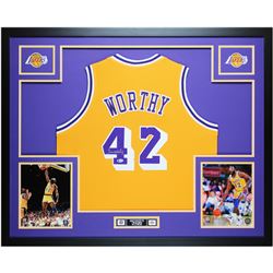 James Worthy Signed 35x43 Custom Framed Jersey (Beckett COA)