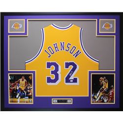 Magic Johnson Signed 35x43 Custom Framed Jersey (JSA COA)