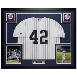 Mariano Rivera Signed 35x43 Custom Framed Jersey Inscribed "Enter Sandman" (Beckett COA)