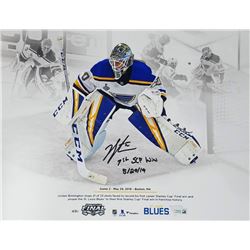 Jordan Binnington Signed LE St. Louis Blues 11x14 Photo Inscribed "1st SCF Win 5/29/19" (Fanatics Ho