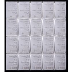 Lot of (20) 1 Gram Silver Valcambi Mint Bullion Bars (Uncut)