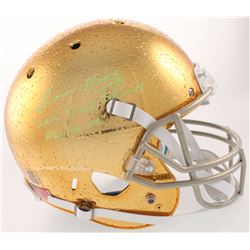 Lou Holtz Signed Notre Dame Fighting Irish Full-Size Helmet Inscribed "Save Jimmy Johnson's A** For 