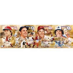 Hall of Fame Catchers 12x36 Photo Signed By (4) With Yogi Berra, Johnny Bench, Carlton Fisk,  Gary C