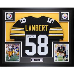Jack Lambert Signed 35x43 Custom Framed Jersey Display Inscribed "HOF 90" (JSA COA)