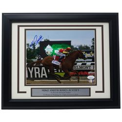 Mike Smith Signed "Belmont Stakes" 8x10 Custom Framed Photo Display (Sports Integrity COA  JSA Holog