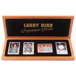 Lot of (4) Larry Bird Limited Edition Porcelain Basketball Cards with (1) Signed  Display Case (UDA 