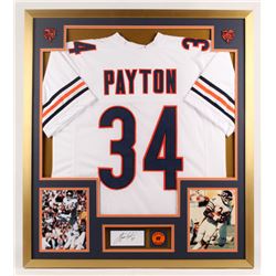 Walter Payton Signed 32x36 Custom Framed Index Card Display with Jersey (PSA)