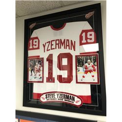 Steve Yzerman Signed Red Wings 35x43 Custom Framed Jersey (JSA COA & Yzerman Hologram)