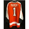 Image 1 : Bernie Parent Signed Philadelphia Flyers Jersey Inscribed "HOF 84" (JSA COA)