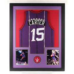 Vince Carter Signed 35x43 Custom Framed Raptors Jersey (Beckett COA)