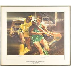 Boston: Sib Hashian's Basketball Print Signed by John Havlicek and Wilt Chamberlain