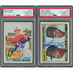 1965 Topps Baseball Autographed Pair with Pete Rose and Joe Morgan Rookie Card - both PSA/DNA GEM MI