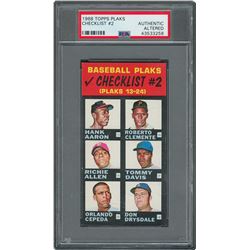 1968 Topps Plaks Checklist #2 with Aaron, Clemente, Mays, and Rose- PSA AUTHENTIC