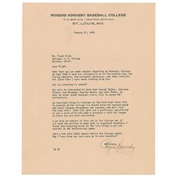 Rogers Hornsby 1939 Signed Typed Letter