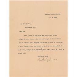 Walter Johnson Typed Letter Signed