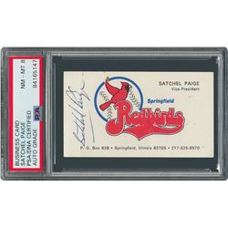 Satchel Paige Signed Baseball Related Business Card - PSA/DNA NM-MT 8