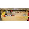 Image 1 : WOOD TOOL BOX WITH TOOLS & SEALERS