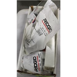 BOX OF ASSORTED RIDGID FITTINGS, RETRIEVING AUGER