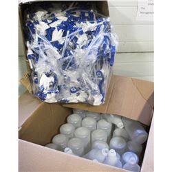 2 BOXES WITH SPRAY BOTTLES AND TOPS,