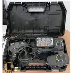 3 RYOBI ONE+ 18V BATTERIES WITH CHARGER AND CASE