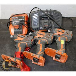 THREE RIDGID IMPACT DRILLS WITH CHARGER,