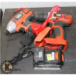 TWO BLACK AND DECKER DRILLS WITH ONE