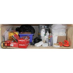 SHELF WITH FASTENERS, WHEEL CHOCKS,
