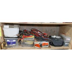 SHELF WITH FASTENERS, JUMPER CABLES,