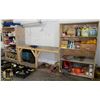 Image 1 : SHELVING UNIT WITH WORKBENCH, CLAMPS,