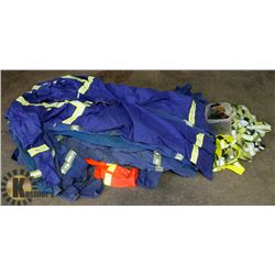 LARGE PILE OF SAFETY OVERALLS AND MORE