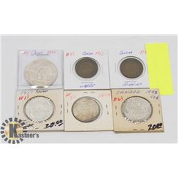LOT OF 6 CANADA COINS, 1958 $1 COIN, 1942 50 CENT