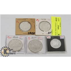 LOT OF 5 CANADA COINS, 1957 $1, 1952 $1,