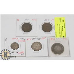LOT OF  5 NEWFOUNDLAND COINS, 1917 25 CENTS,