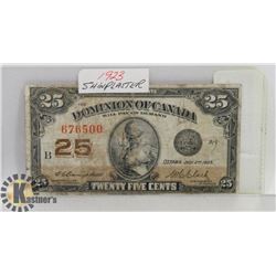 1923 SHINPLASTER 25 CENT DOMINION OF CANADA BILL