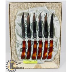 VINTAGE GLO-HILL 6 STEAK KNIVES WITH BAKELITE