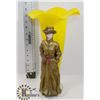 Image 1 : VINTAGE YELLOW VASE 13" WITH LADY FIGURINE
