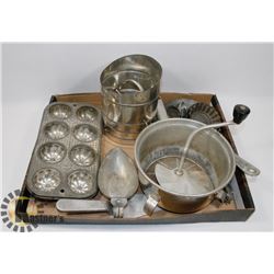 FLAT OF ANTIQUE BAKEWARE