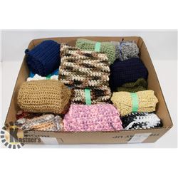 BOX FULL OF NEW KNITTED SCARVES FOR KIDS